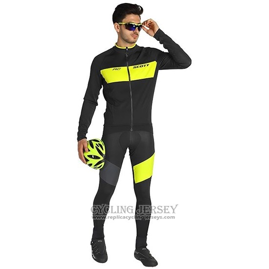2019 Cycling Jersey Scott Rc Ff Yellow Black Long Sleeve And Bib Tight